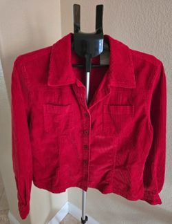 Red Courdoroy Button Up Jacket. L
