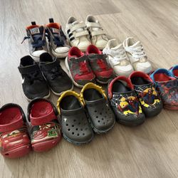 9 Pairs Of Kids Toddler Shoes Sizes 4 6 7 8 9 Nike Crocs Adidas Converse Spiderman Batman Disney Cars