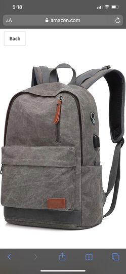 Canvas Laptop Backpack, Waterproof School Backpack With USB Charging College