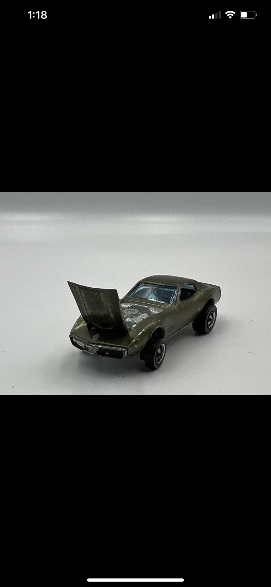Vintage Hot Wheels Redline 1967 Custom Corvette Olive Green Mattel