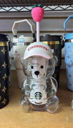 Starbucks Bear Shape Glass Cup with Straw