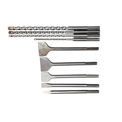 9pc Set- 5 SDS MAX chisels for demolition & tile, 4 drill bits for concrete drilling