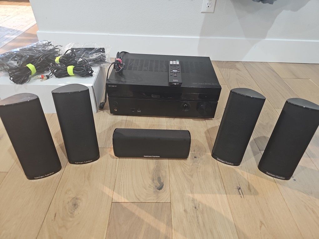 Harman Kardon Home Theater Speakers And SONY 5.1 Receiver With Wirings