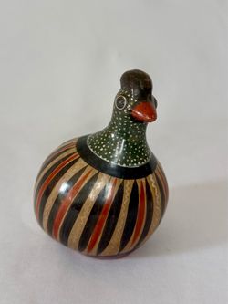 Vintage Mexican Folk Art Burnished Pottery Quail Bird Figurine, Tonala Jalisco