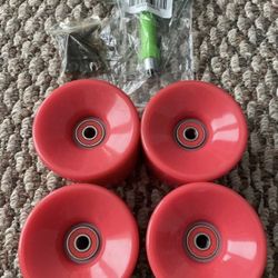 Longboard Wheels & Bearings Big 76mm Color Pink & T Tool