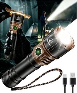 Flashlight Rechargeable, High Lumens Tactical Flashlight with Ignition Lens, 3000mAh USB-C Rechargeable Flashlights, 5 Modes IP65 Water Resistant Flas
