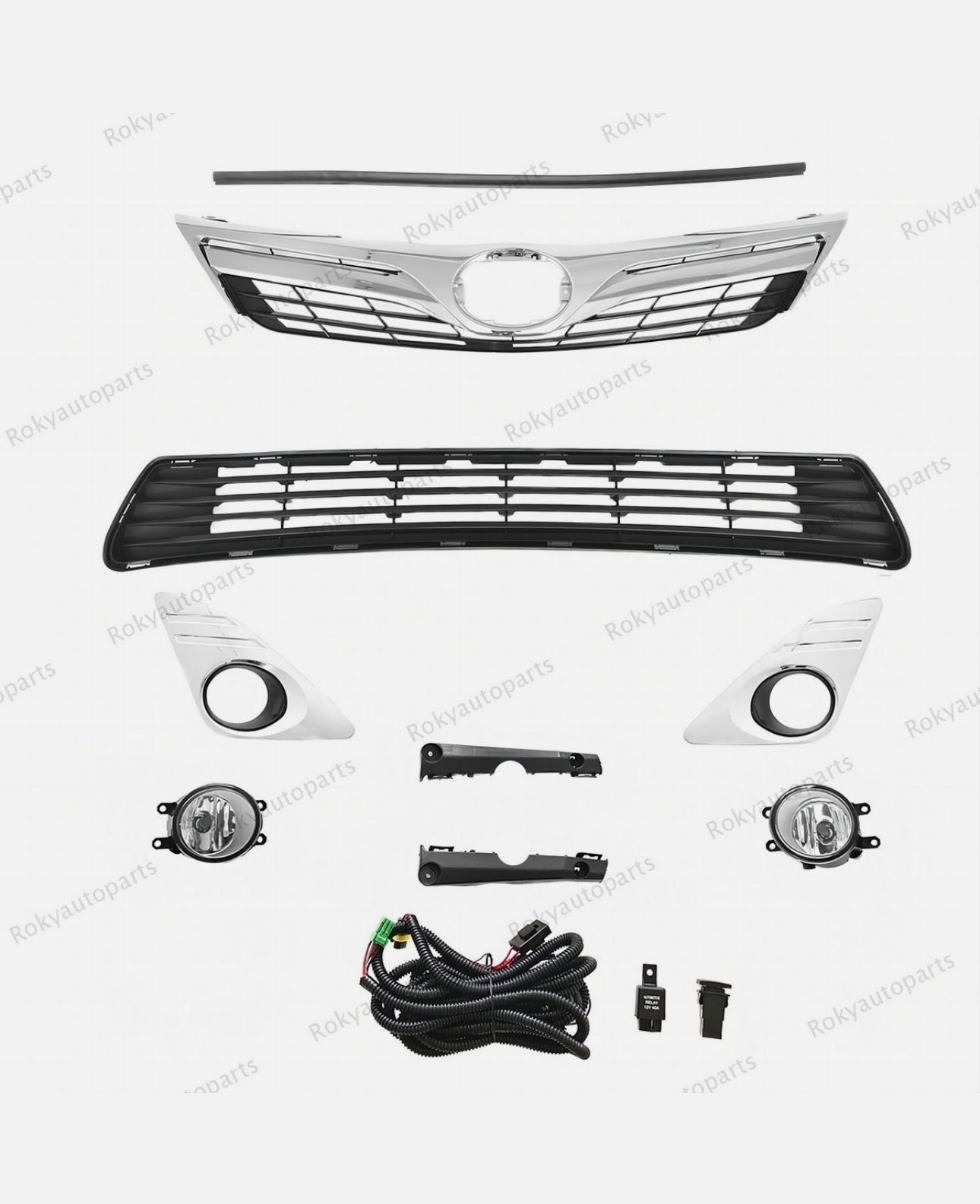 For 2012-14 Camry LE XLE Front Bumper Upper Lower Grille w/ Seal + Fog Light Kit