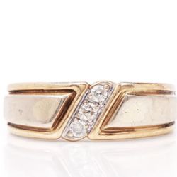Mens Size 10 Solid Gold 10K Genuine Diamond Ring