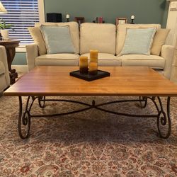 Coffee Table with Maple Wood Top and Wrought Iron Base