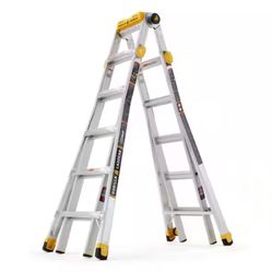 New Gorilla 23 ft. Reach Aluminum Multi-Position Ladder w/ Project Tray, 375 lbs. Load Capacity, Oversized Hinges and Grip Locks