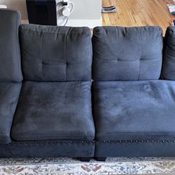 Blue Suede Sectional Sofa — $220 (OBO)