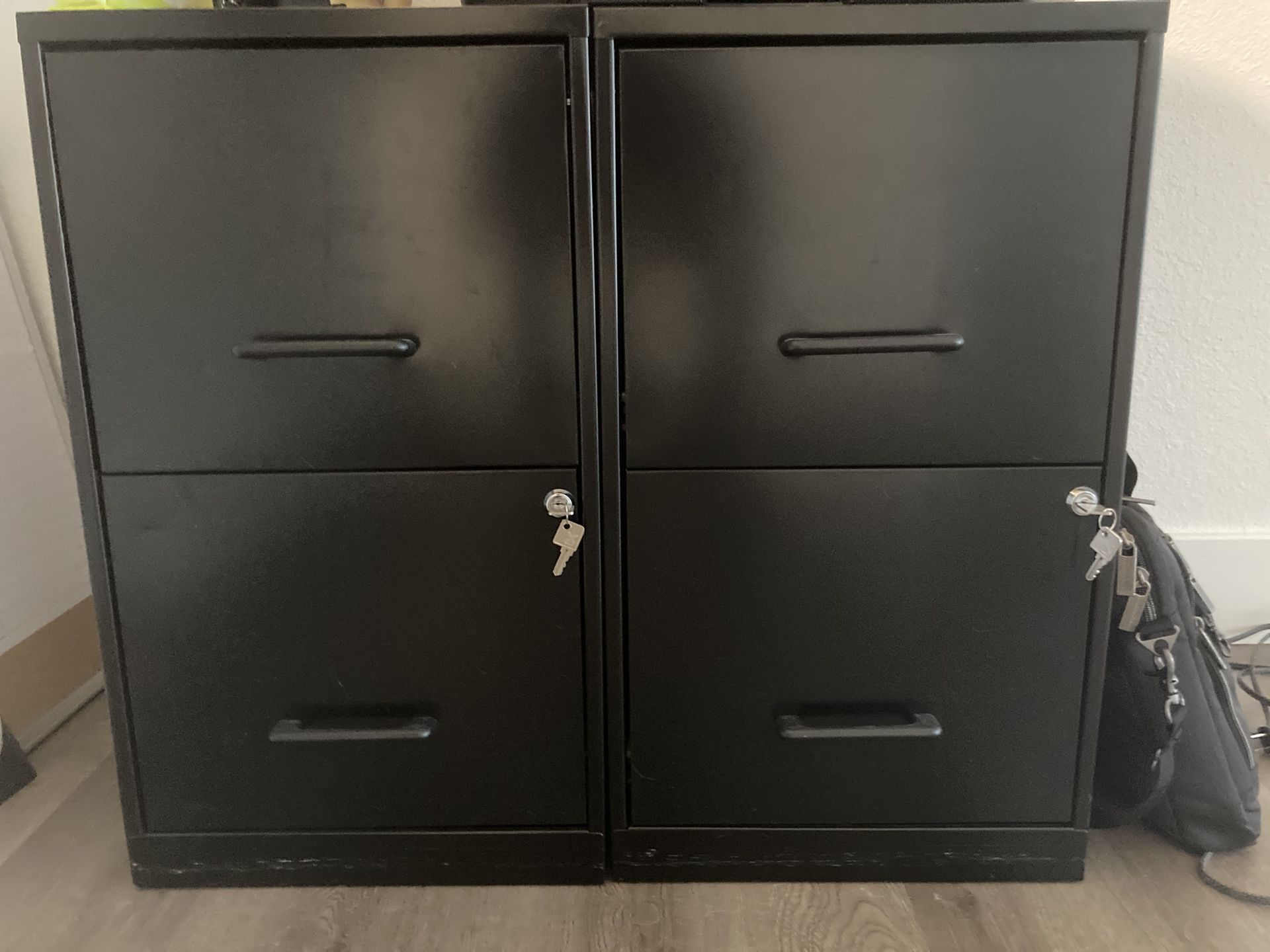 2 Steel Two Drawer Locking File Cabinets