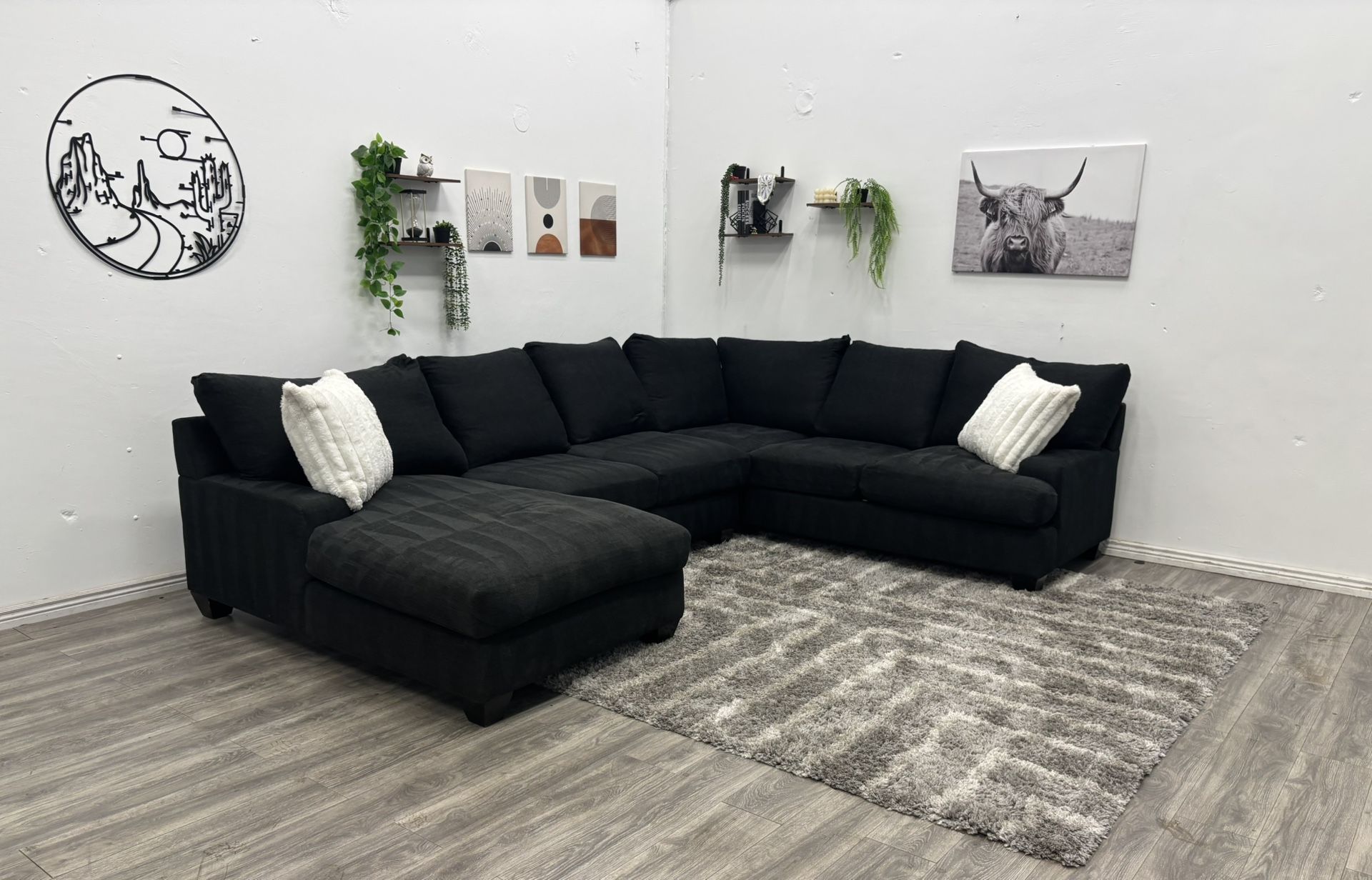 Living Spaces Black Sectional Couch - Free Delivery