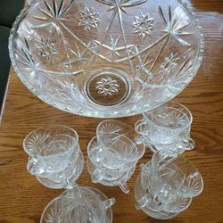 Glass Punch Bowl And Cups