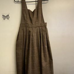 Pleat Plaid Overall Dress