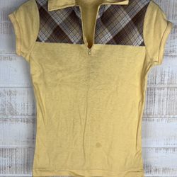 Vintage Women’s Short Sleeved Yellow Shirt With Plaid