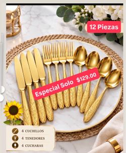 Especial $129.00!Set 12 Cubiertos Nueva Línea Gold Amalia Princess House Ventas Finales