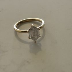 Elongated Hexagon Cut diamond engagement ring