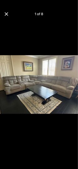 Large Beige Power Reclining L-Sectional Sofa w/ Console - Chula Vista