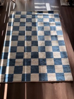 Blue and White Checkered Area Rug