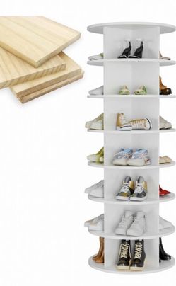 Wooden Rotating Shoe Rack Tower, 7-Tier Spinning Shoe Organizer, Free Standing 360° Revolving Lazy Susan Shoe Rack for Entryway, Fits 28 Pairs of Shoe