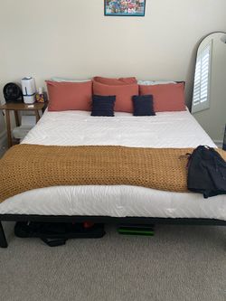 King Size Bed Frame with King Mattress – Modern Black Platform Bed