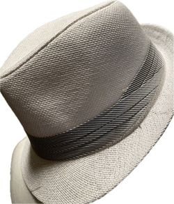 White Fedora With Striped Hat Band