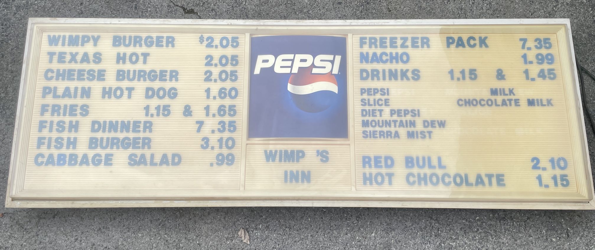 Vintage Original 6ft Pepsi Menu Sign With Numbers & Letters