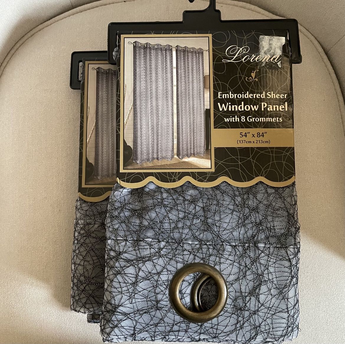 Two 54” X 84” Embroidered Sheer Window Panel (Curtains/Drapes)