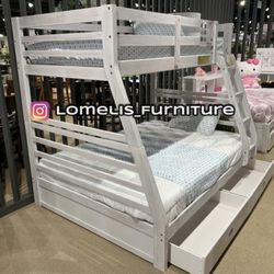 Twin Full Brush White Bunkbed With Ortho Mattress Included!!