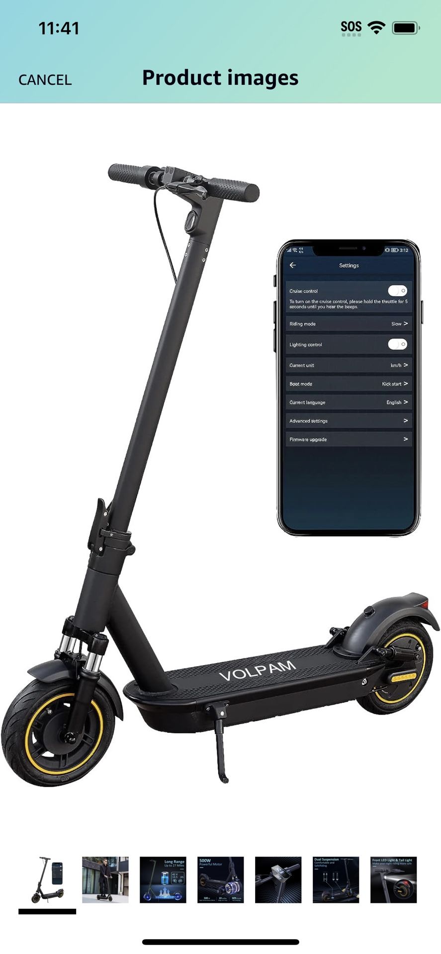 VOLPAM Electric Scooter, 500W Motor, 21Mph Top Speed, Max 27 Miles Long-Range, Portable Folding Commuting Scooter with Double Braking S