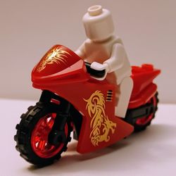 Brick Toy Red Motorcycle with Dragon Design Compatible with Lego Minifigures, Minifigure Not Included 