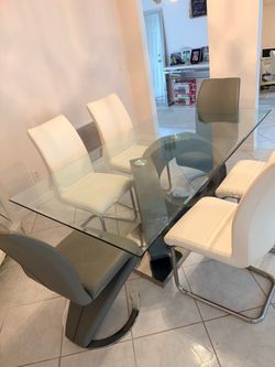 Glass Top Dining Table with 6 Chairs