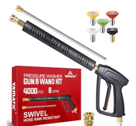 YAMATIC Pressure Washer Gun Wand with Swivel 3/8" Plug & M22 Coupler, Stainless Steel Extension Lance Replacement for Ryobi, Simpson, Craftsman Power 