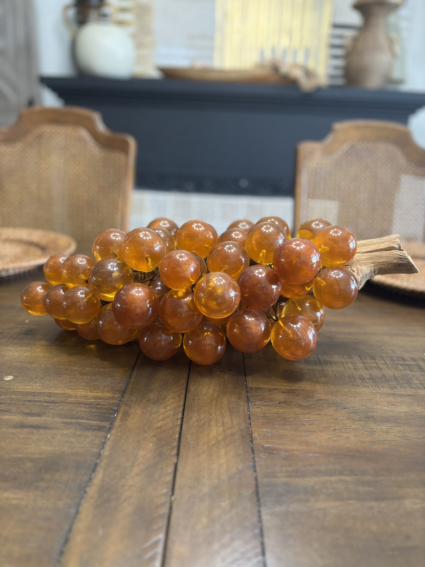 Extra Large Vintage Mcm Lucite Amber Cluster Of Grapes On Driftwood Centerpiece Home decor
