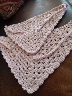 Mom and Daughter Handmade Crochet Bandana Set. Color Antique Cream 100% Cotton