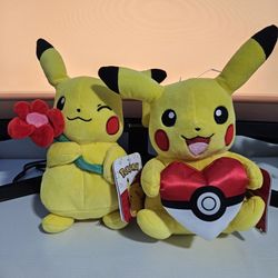 Bundle: Brand New Official Pokémon Pikachu Valentine's Day Plush Set (2 Total)
