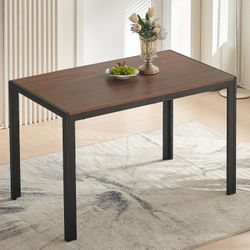 47" Dining Table, 4-Person Indoor Walnut Wood Grain Effect Table with Metal Legs, Rectangular Kitchen Table for Dining Room, Kitchen, Home Office, and