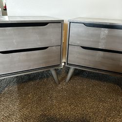 Mid-Century Modern 2-Piece Nightstand Set – Solid Wood, Gray, Tapered Legs