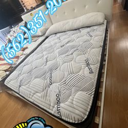 Full White Leather Bed Bamboo Mattress Included 