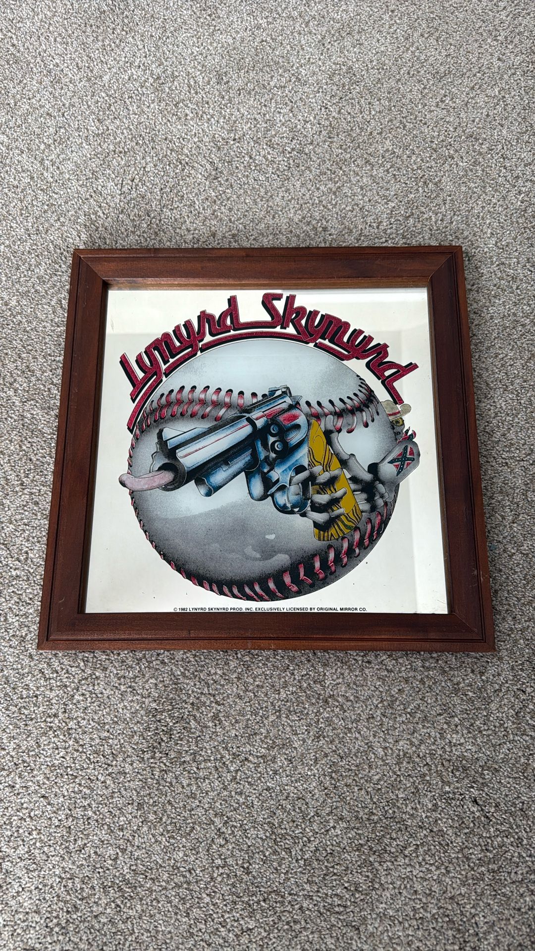 VINTAGE 1982 Lynyrd Skynyrd Baseball Carnival Mirror 12 X 12 wood Frame