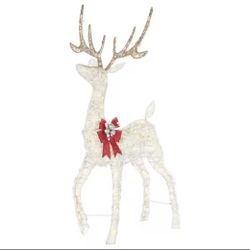 56 in. Warm White LED Super Bright Deer with Red Bow Holiday Yard Decoration