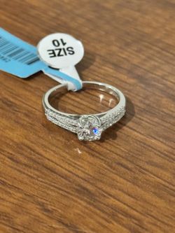 Sterling Silver Moissanite Promise/Engagement Ring – Size 10 – Iced Band