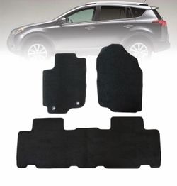 FZJDSD Black 3Pcs Front & Rear Floor Mats Carpet Velour Replacement Compatible with Toyota RAV4 2013 2014 2015 2016 2017 2018