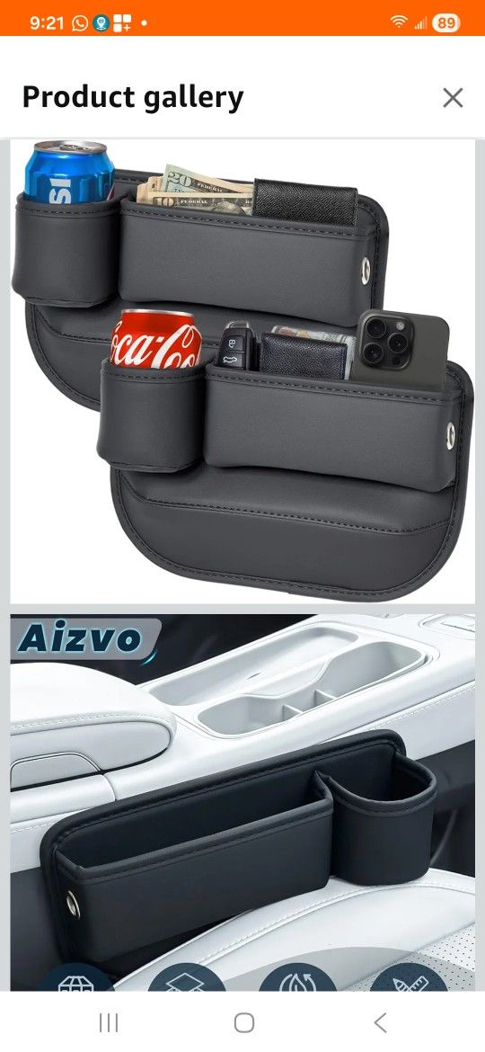 2-Pack Car Seat Gap Filler Organizer with Cup Holder - Premium Leather - Universal Fit - Keeps Cans/Phone/Keys/Wallets Organized(Black)