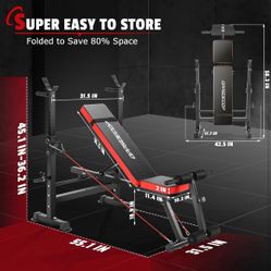 OPPSDECOR - Adjustable weight bench set with squat weight holder, removable foot support, 60 pound 6 in 1 weight bench, foldable training ben