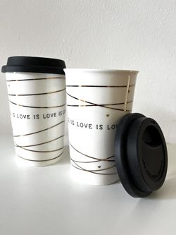 Ceramic travel mug Love is Love with silicone lid  (set of 2)