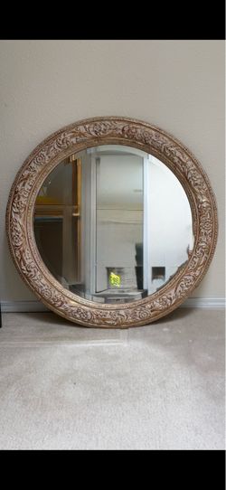 Round Wall Mirror with Ornate Carved Frame