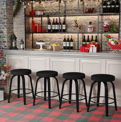 24”H Counter Height Fabric Backless Bar Stools, Black (Set of 4)