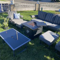 Brand New Patio Set Fire Pit Propane Aluminum Frame